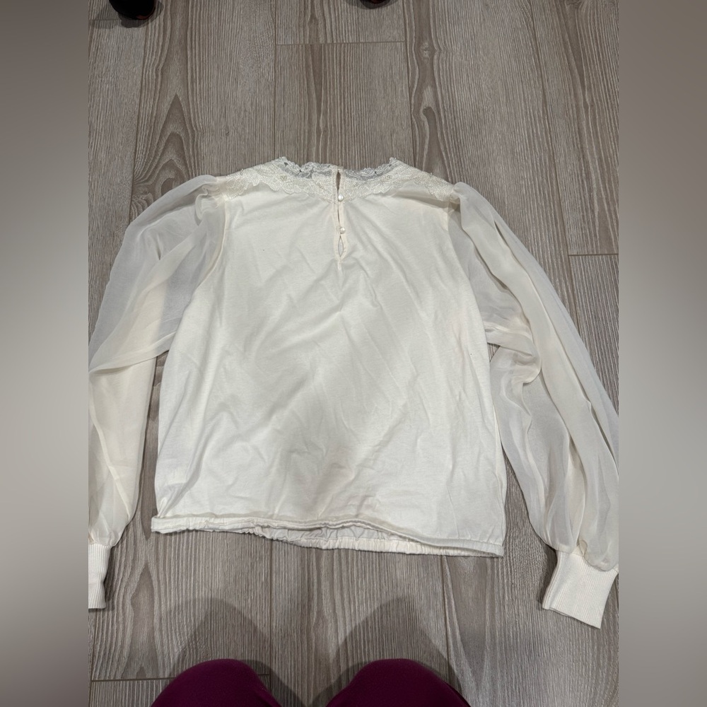 Anthropologie Long Sleeve Mock Neck Lace Embellished Top - Picture 5 of 6